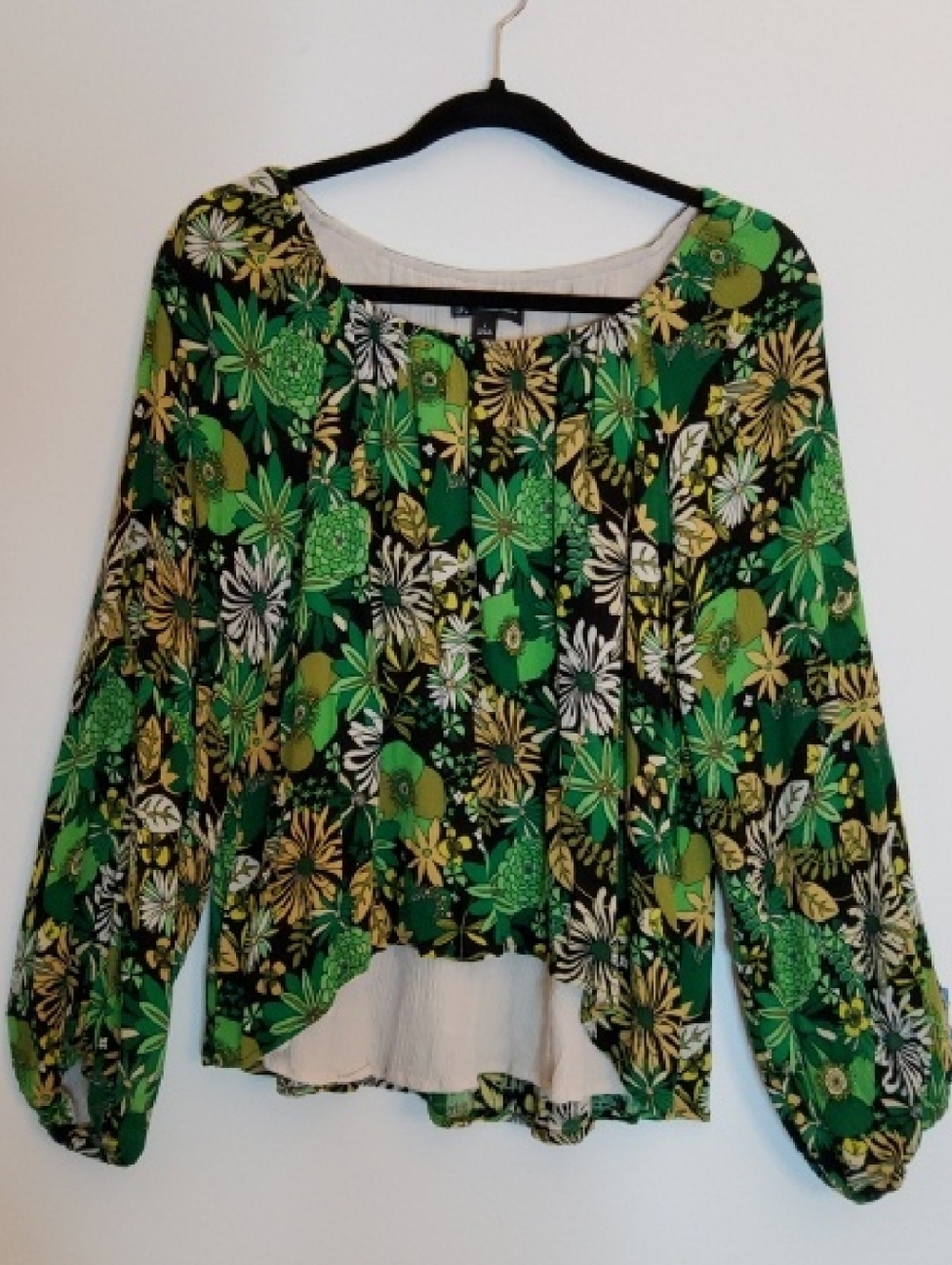 INC International Concepts Green Floral Peasant Blouse